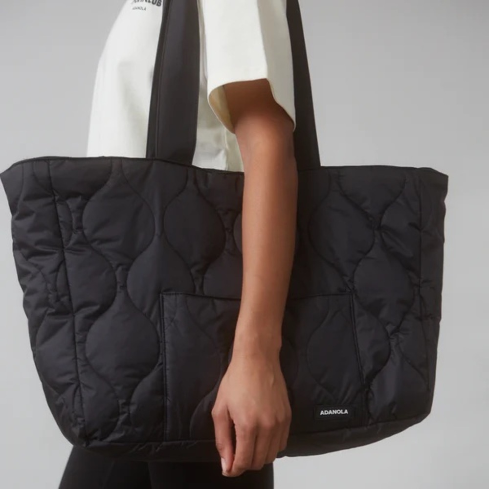 Adanola Quilted Nylon Puffer Tote Bag - Black